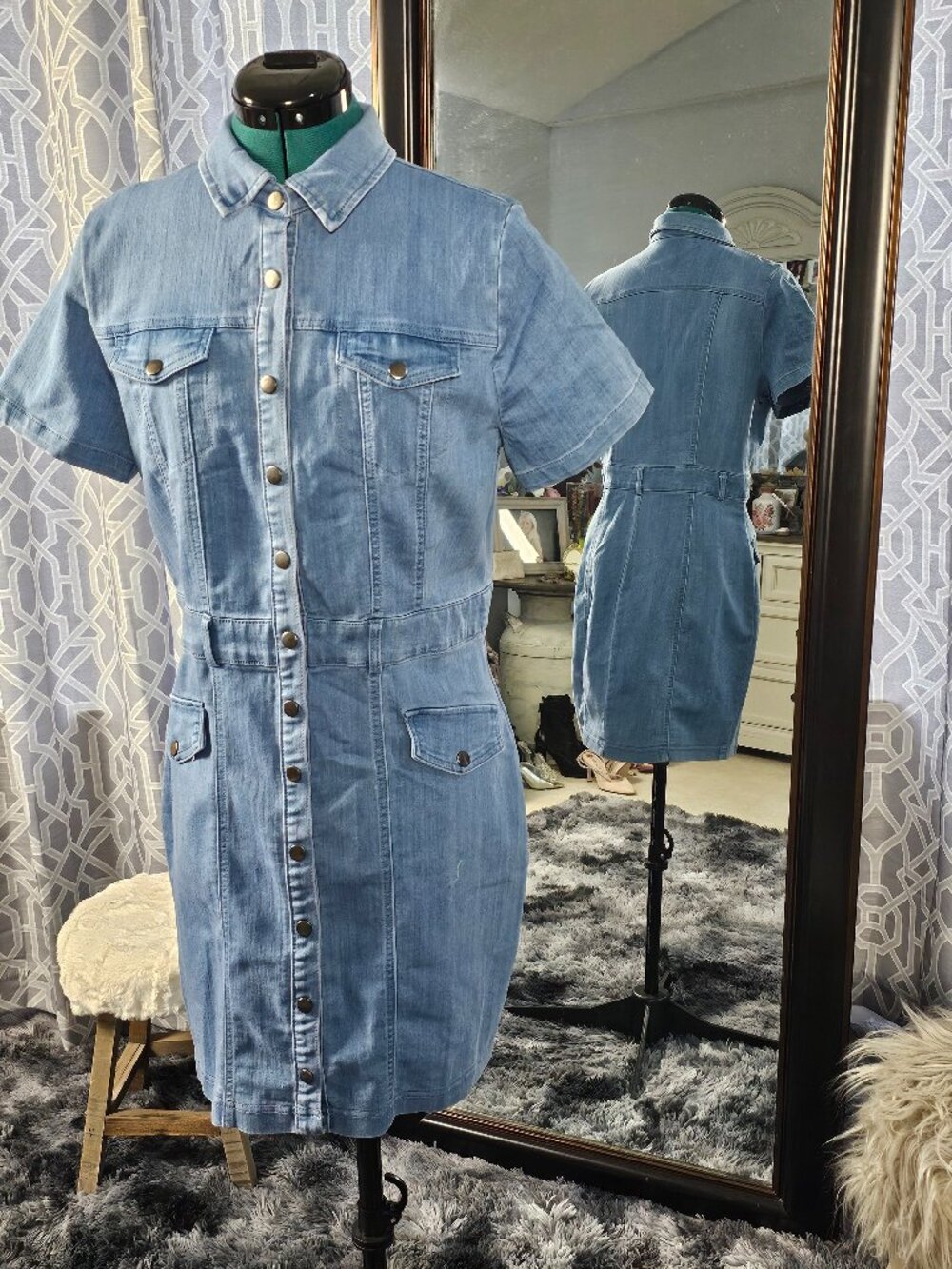 Haute Monde Denim Mini Dress, Size L